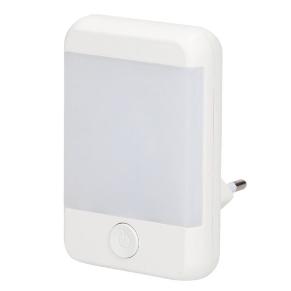 Noční světlo do zásuvky s vypínačem 1W, GSC, bílý obdélník, teplá barva světla